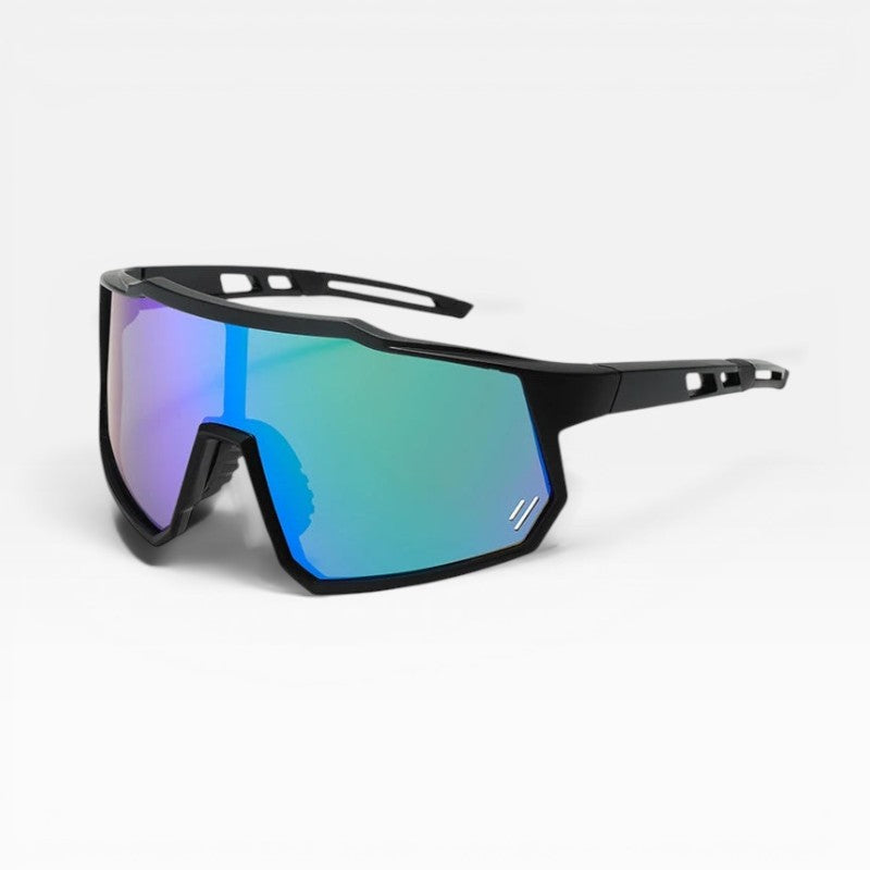 Surge running sunglasses with green-blue revo lens side view