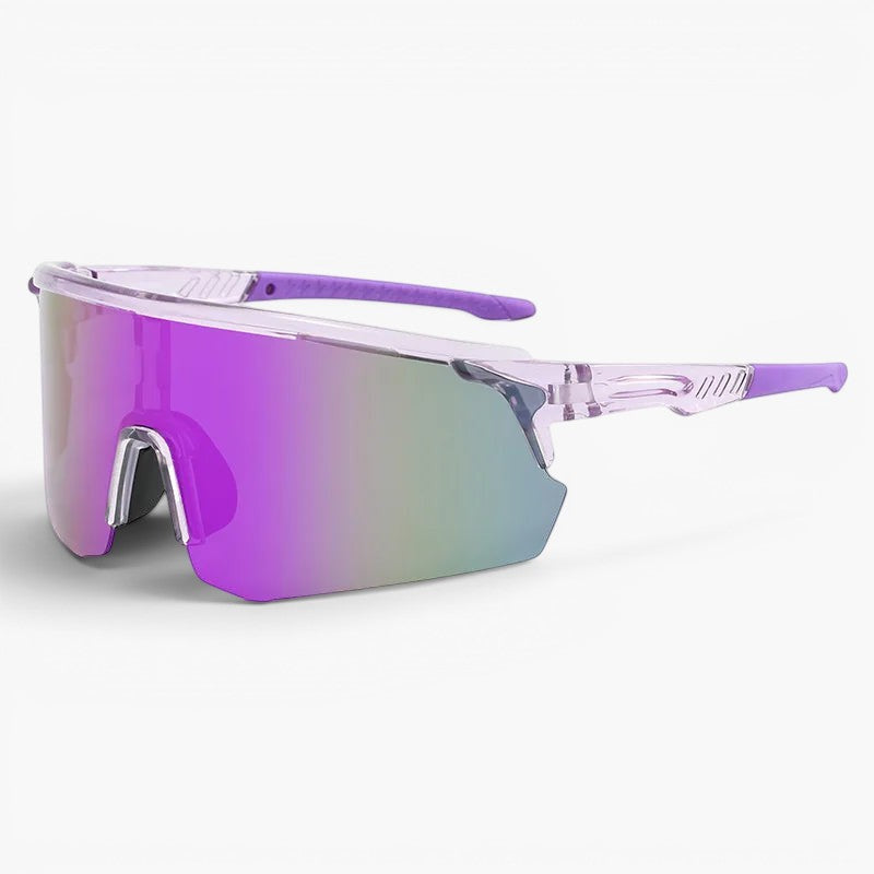 My Store purple shield sunglasses with revo mirror lens and TR90 frame. UV400 protection.