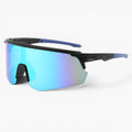 My Store black TR90 running sunglasses with blue revo mirror shield lens and UV400 protection.